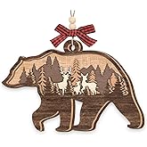 Bear Ornament 2025, Woodland Animal Lovers Gifts for Women Men, Wooden Ornaments for Forest Animal Christmas Tree Decorations, Wild for Bear Lovers, Moms, Family