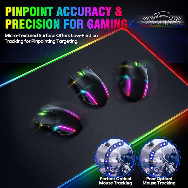 Gaming Mauspad, 12 LED Beleuchtungsmodi RGB Mousepad XXL, 800x300x5mm, Groß Desk Mat Gaming Zubehör mit wasserdichte Oberfläche, 5mm Rutschfester Gummifuß für PC Tastatur