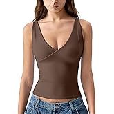 QINSEN Womens Double Lined Tank Tops Sexy V Neck Seamed Cup Adjustable Spaghetti Straps Camisole Shirts