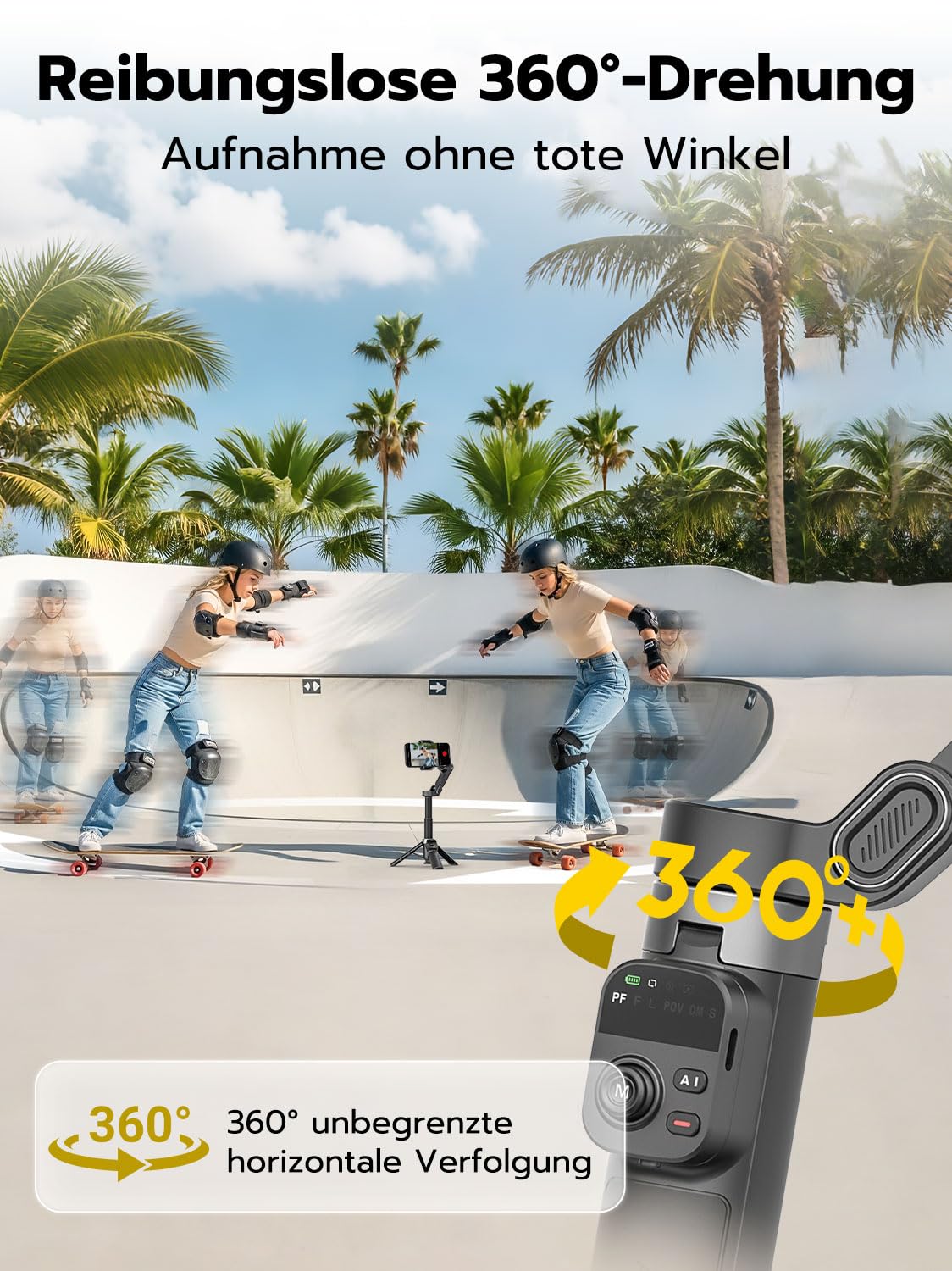 AOCHUAN 3-Achsen-Gimbal-Stabilisator für iPhone mit 360°-Gesichtserkennung, Smartphone-Gimbal mit EIN-klick-Stativöffnung, Stabilisator mit Fernbedienung und 50 cm Verlängerungsstange, Smart X3 6