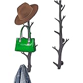 TERRA HOME Tree Branch Coat & Hat Rack Wall Mount with 8 Vertical Hooks for Caps, Coats, Purse & More Modern Storage Dog Leash Holder Decorative Wall Hooks Vertical