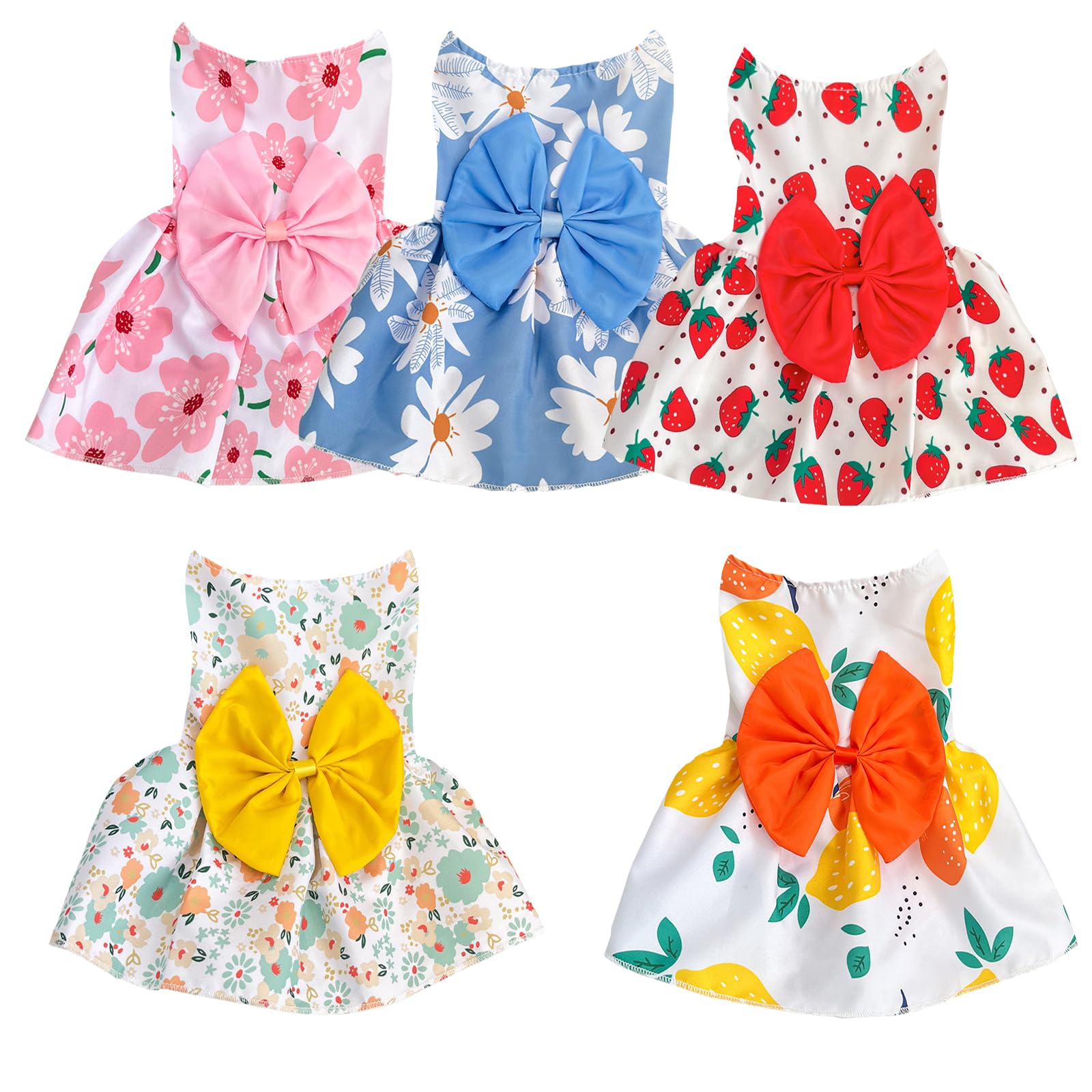 5 Pieces Dog Dresses Puppy Bowknot Luxury Princess Dress Floral Clothes Wedding Evening Dress Summer Outfits Tutu Skirt Cute Doggie Dress for Small Dog Girl 5 in 1 M