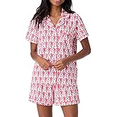 HMPEAIIY Women Y2k Pajamas Set Cute Preppy 2PCS Button Down Holiday Monkey Shorts Summer Outfit Beach Vacation Loungewear Pjs