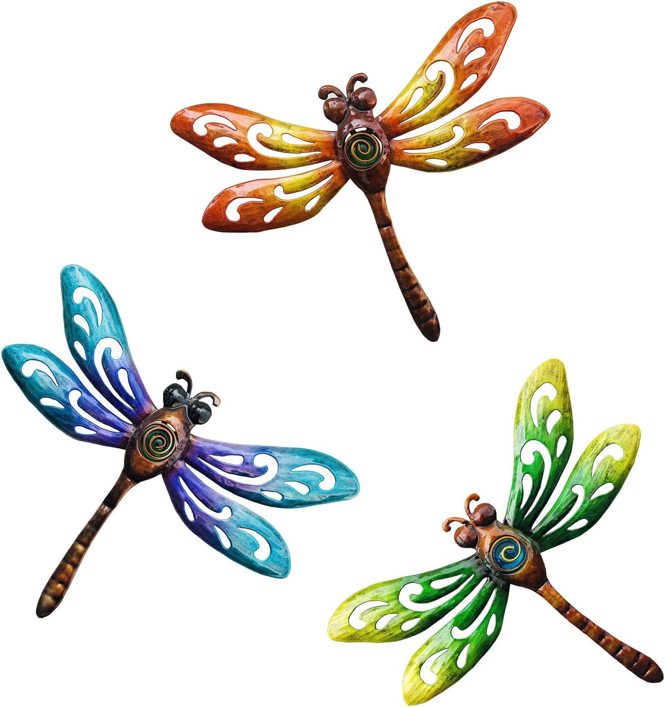 Plaques & Wall Art - wotieuns Metal Dragonfly Wall Decoration, Garden Fence Outdoor Wall Art, Outdoor Wall Decoration, Outdoor Art Decoration Dragonfly, Suitable for Living Room, Bedroom, Yard and Porch, Set of 3