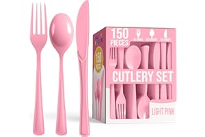 150 Pack Pink Plastic Utensils Heavy Duty Cutlery Set 50 Plastic Forks 50 Plastic Spoons 50 Plastic Knives Perfect Plastic Si
