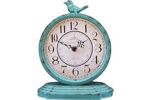 HZDHCLH Vintage Table Clock with Bird,Retro Mantel Clock Battery Operated,Metal Clock for Living Room Shelf Desk Table Fireplace Decor (Green)