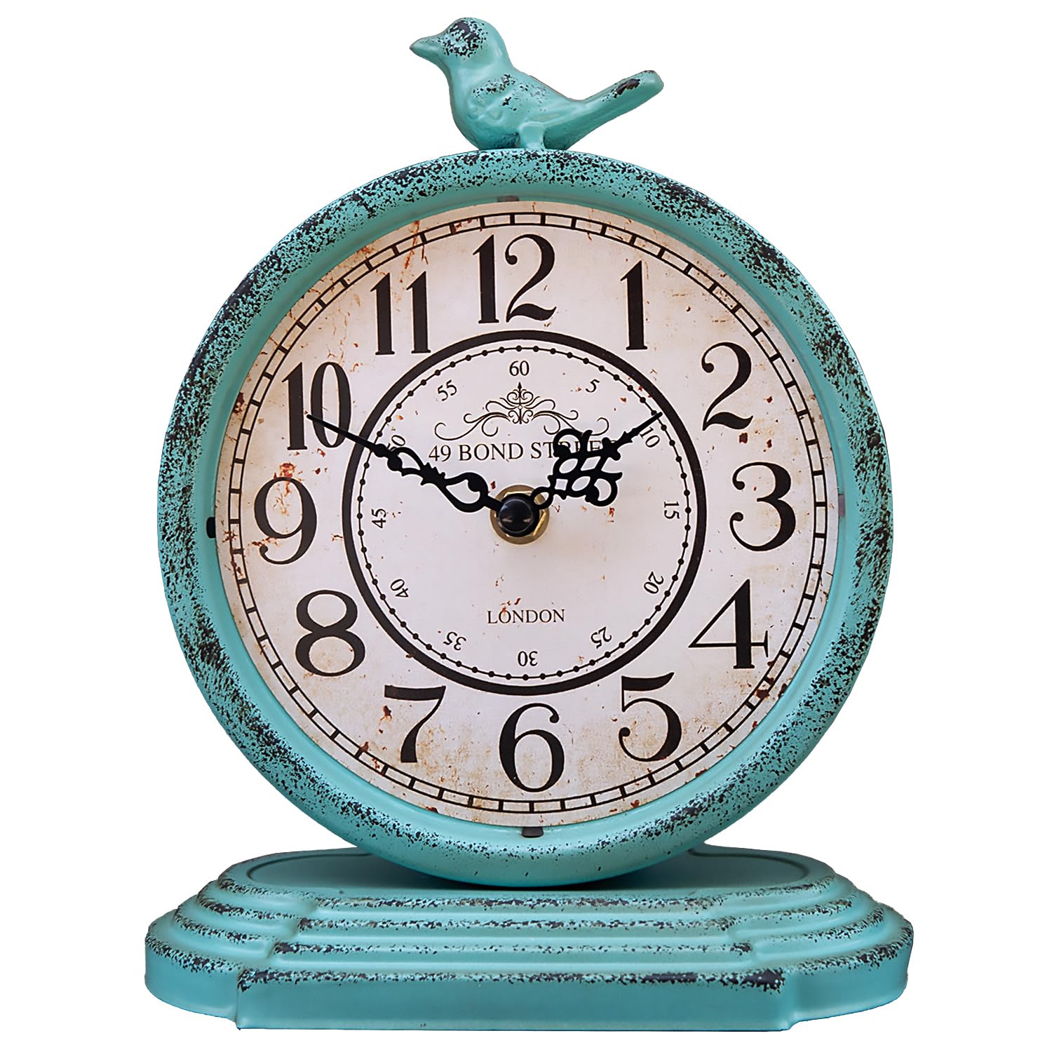 HZDHCLH Table Clocks 23 cm Height Silent Non Ticking Roman Retro Art Desk Clock for Living Room Bedroom Office(Aquatic green)