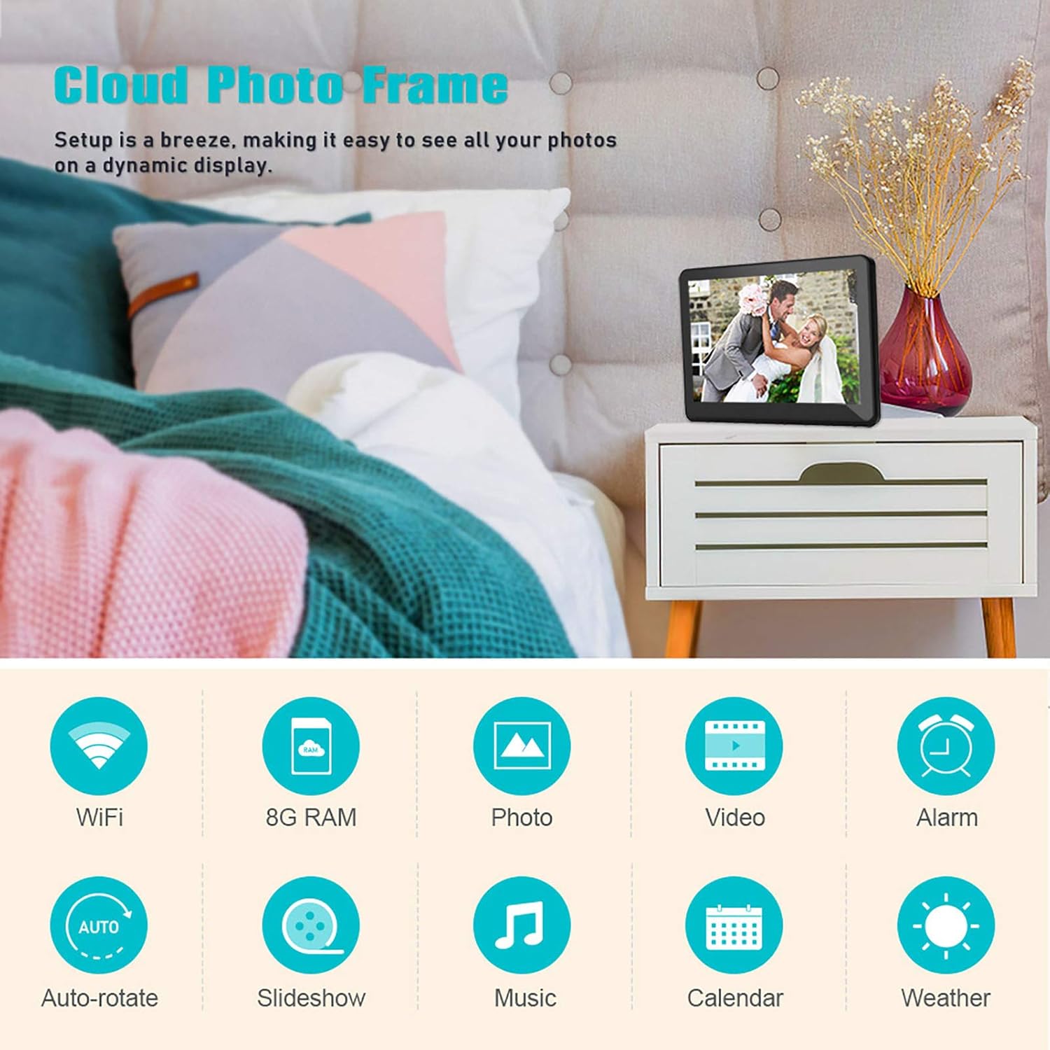 CAMKORY 10 Inch WiFi Digital Picture Frame with HD IPS 1920x1080 Widescreen LED Photo Frame with 1080P Video, Auto Rotate 8GB Internal Memory, Wall Mountable, Support SD Card and USB : Camera & Photo