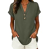 ANRABESS Womens Spring Tops 2026 Short Sleeve Shirts Henley Dressy Casual Blouses V Neck Fashion Tunics Trendy Flowy Clothing