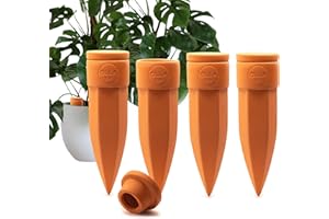 The Olla Company Plant Watering Spikes with Lids - Ideal for 8”-12” Pots - Vacation Friendly - Terracotta - Large - Set of 4