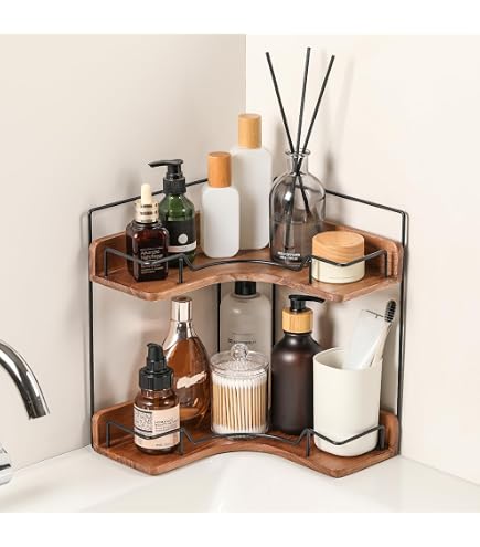 Amazon.com: 2-Tier Rotating Bathroom Countertop Organizer, Wooden