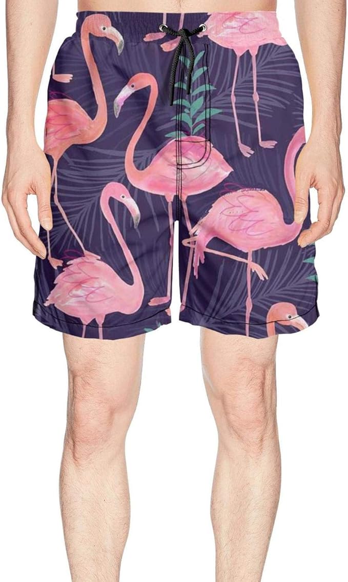 XULANG Men's Flamingo Pattern Flamingo Design Board Shorts Running