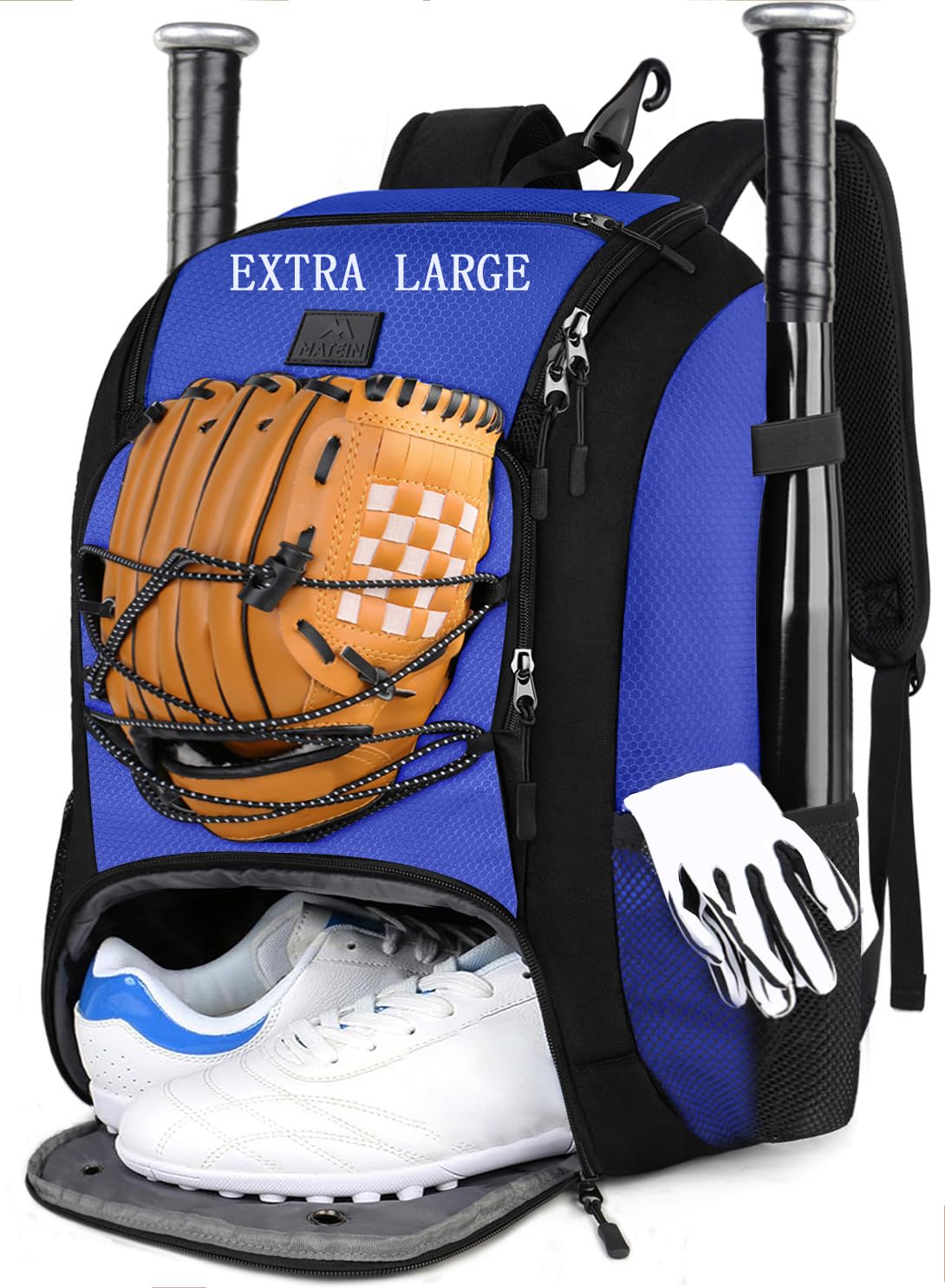 MATEIN Softball Bag for Men Women, Large Baseball Bag with Shoe Compartment, Lightweight Baseball Bat Backpack with Fence Hook Softball Backpack for Adult Fits 2 Bats, Batting Mitten, Teeball Gear Image