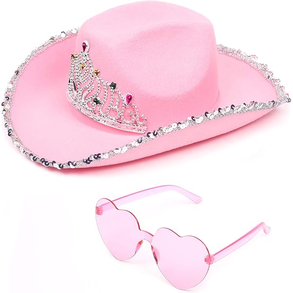 SATINIOR 4 Packs Pink Lighted Cowboy Hat Pink Bandana Boots  display picture 1