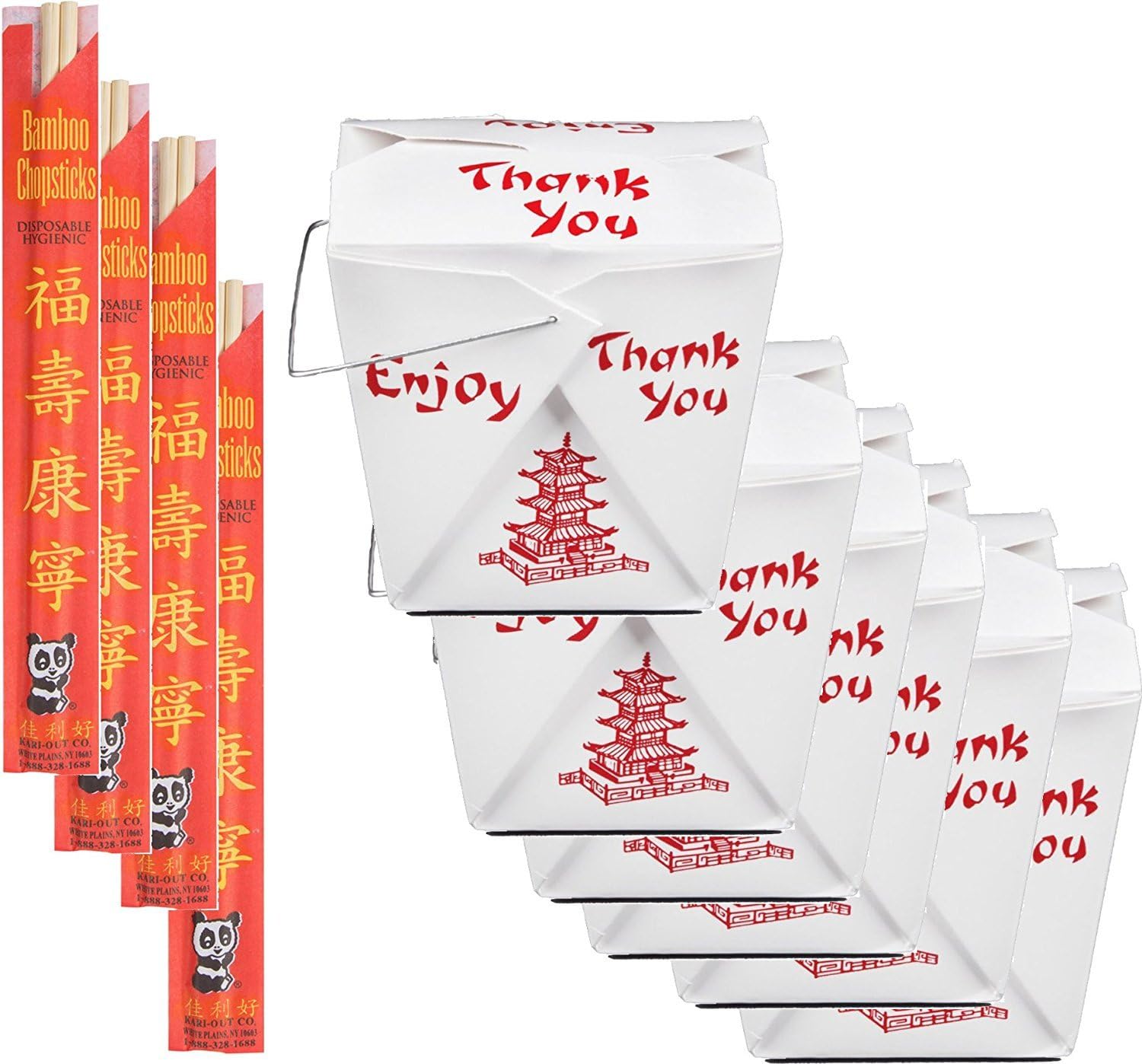 Asian/Chinese Party pack, 50 Kit Premium Quality To-Go Container + 50 Chop Sticks Bamboo