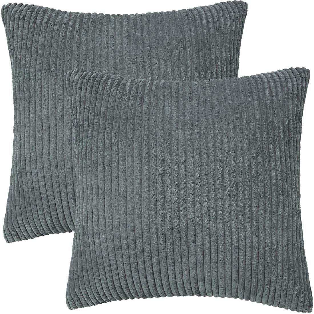 PiccoCasa Pack of 2 Corduroy Cushion Covers, 45x45cm/18x18 in Decorative Throw Pillow Covers for Sofa Couch Living Room Bedroom - Fluffy Soft Square Cushion Covers Dark Grey โ image 1