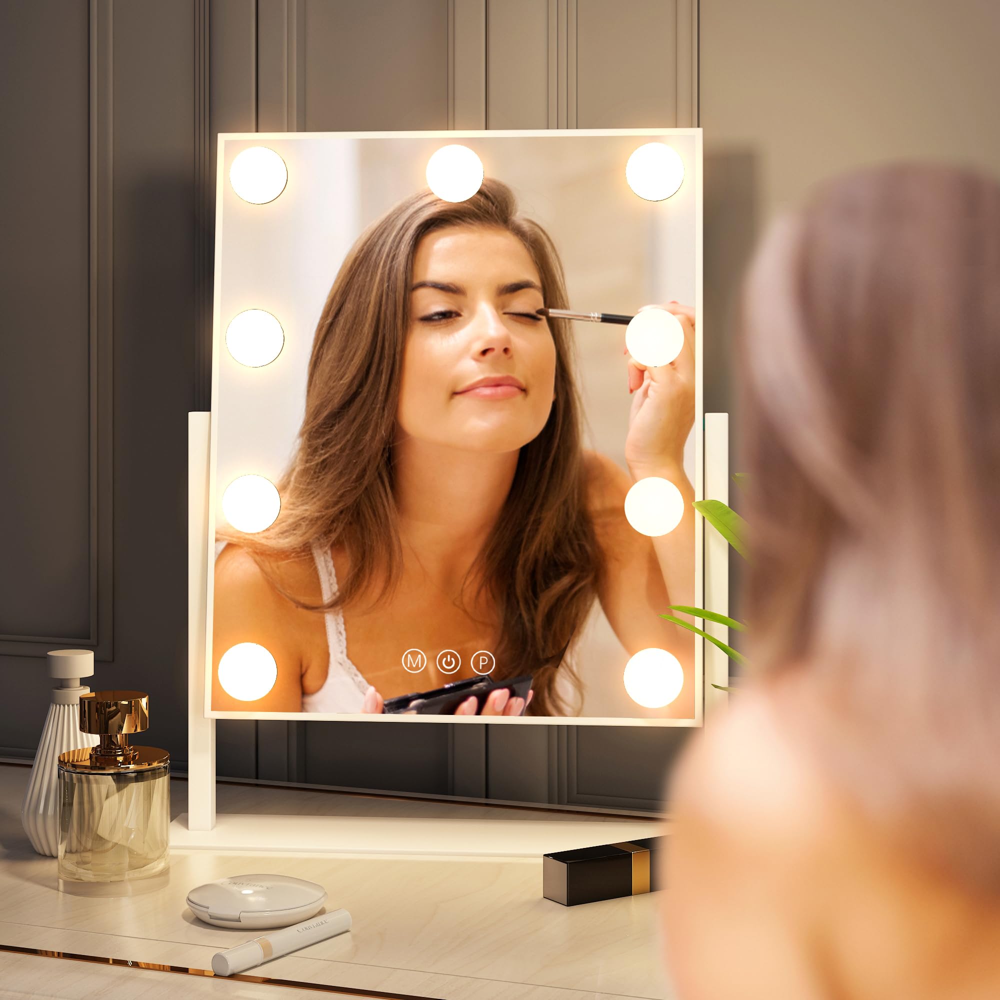 ZL ZELing Vanity Mirror with Lights,Makeup Mirror with Lights,10X Magnification,Light up Mirrors with Smart Touch 3 Colors Dimmable,Mirror with Lights with 360° Rotation