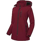 CREATMO US Women's Plus Size Long Softshell Jacket Waterproof Fleece Lined Rain Jacket Lightweight Windbreaker With Hood