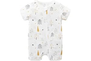 BIBIMOM Gender Neutral Baby Clothes Cotton Short Sleeve Pants Double Zipper Footless Coming Home Outfit Boy Girl