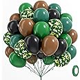 60pcs 12inch Camo Balloons, Green and Brown balloons with Dark Green Black Balloons for Hunting Camping Game Jungle Theme Camo Birthday Party Decorations