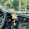 Crystal Flower Car Rear View Mirror Pendant Car Hanging Ornament Lucky Car Accessories, Champagne