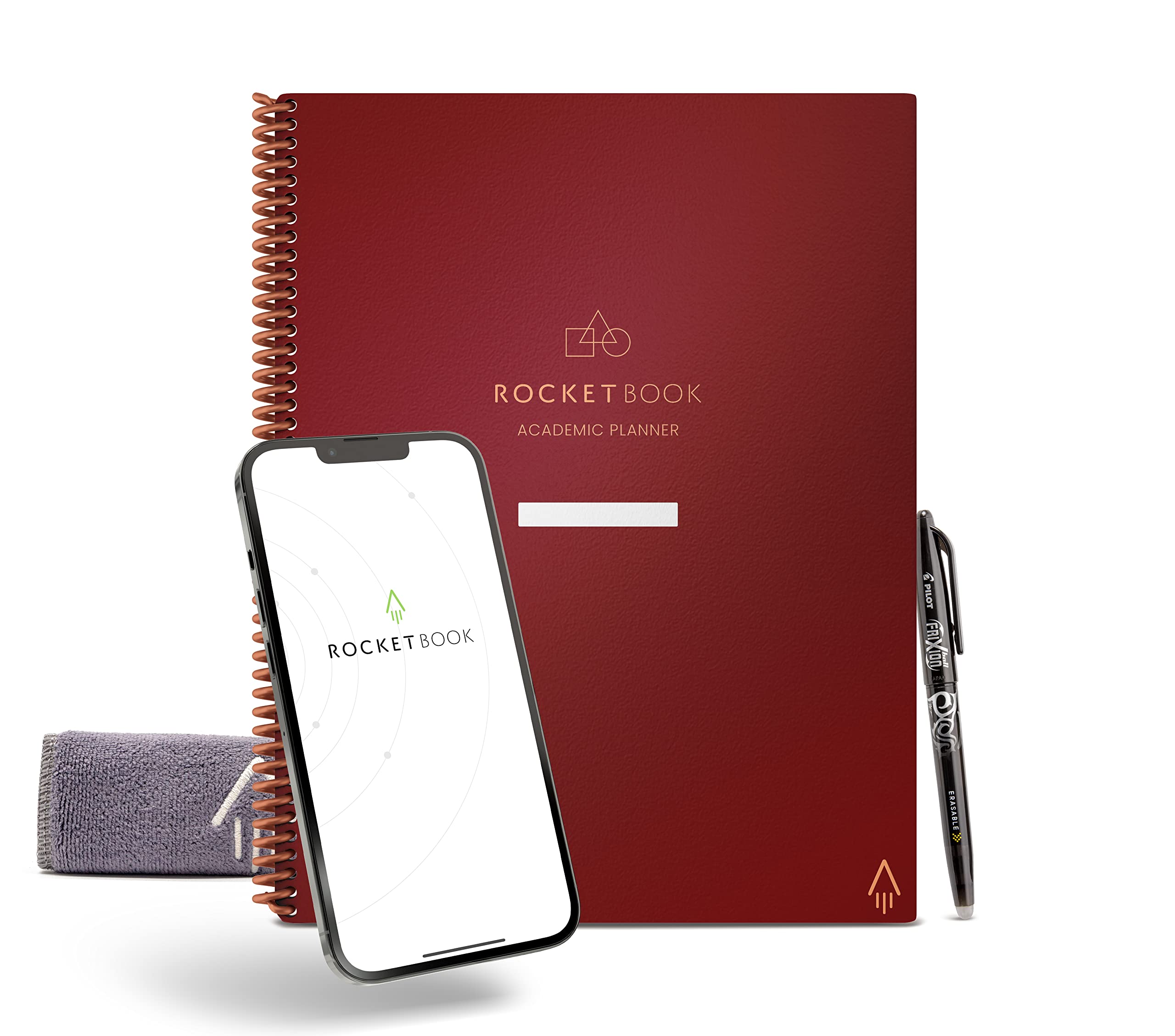 Rocketbook Reusable Smart A4 Academic Planner - Digital Notebook for Students and Teachers - Daily, Weekly, Monthly School University Diary, 13 Page Types, Reduce Paper Waste - Maroon