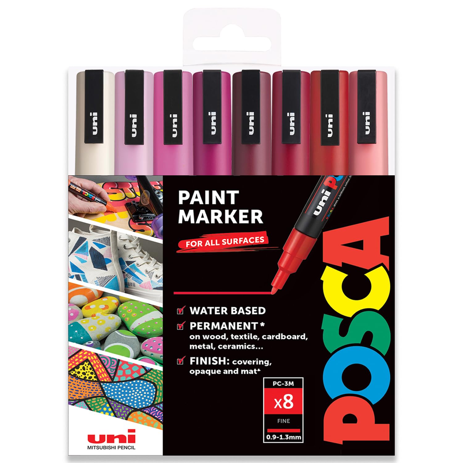Posca Uni PC-3M Art Paint Markers - Set of 8 - In Gift Box - Red Tones