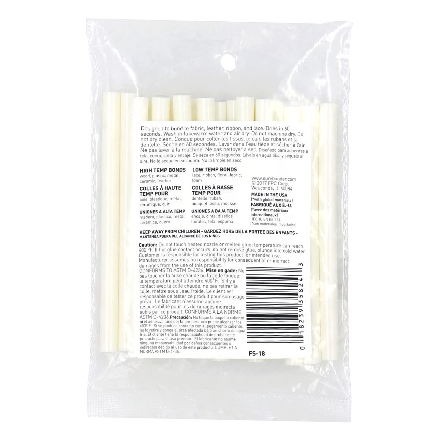 Surebonder White Mini Size Fabric Hot Glue Sticks, 4-Inch Length - Machine Washable, Works with Fabric, Leather, Ribbon, Foam, 18 Pack, White