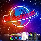 The World is Yours Neon Sign, 7RGB Planet LED Neon Light Lamp for Wall Decor, USB Power for Man Cave Home Bar Bistro Club Cafe Wedding Game Room Bedroom Birthday Gift Graduation Party (Multicolor)