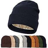 KUIRAN Satin Lined Beanie Hats for Women Men Knit Acrylic Beanie Winter Hat Silk Lining Soft Slouchy Warm Cuffed Beanie Hat