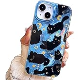 buccilly iPhone 13/14 Case, Black Cat Design, Slim Silicone Bumper Case, Wireless Charging Compatible
