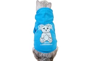 QWINEE Cartoon Bear Print Dog Hoodie Dog Sweatshirt Cat Shirt Apparel Winter Warm Dog Clothes for Puppy Kitten Cat Small Medium Dogs Blue S