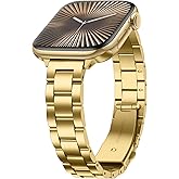 Anlinser Bands Compatible with Apple Watch Band 49mm 46mm 45mm 44mm 42mm, Women Slim Stainless Steel Metal Strap for iWatch Ultra 2 Series 10 9 8 7 6 5 4 3 2 1 SE (Gold)