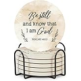 Christian Coasters Set of 6 with Holder– Ceramic Absorbent Drink Coasters for Coffee Table Desk, Modern Cute Moisture Absorbing Coasters, Christian Gifts Alternative to Cork, Silicone or Glass Coaster