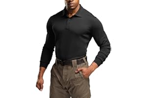 CQR Men's Polo Shirt, Long Sleeve Tactical Shirts, Outdoor UPF 50+ Pique Shirt, Dry Fit Lightweight Golf Shirts
