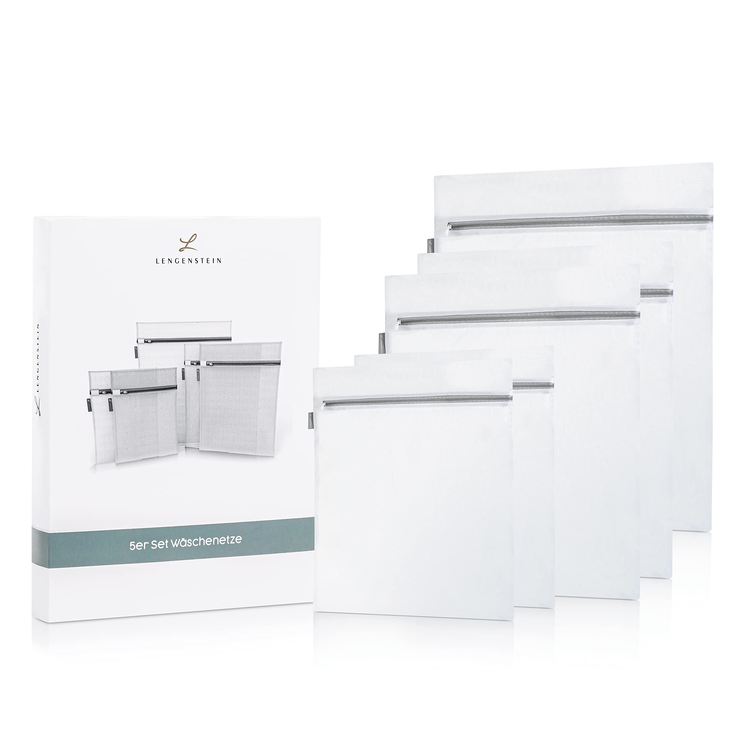 Lengenstein Set of 5 Laundry Nets, Nylon/Polyester, Grey, Zipper Closure, Rectangular, Laundry Bags, Wash Bags for Underwear, Socks, Sweaters, Jackets, Travel Use