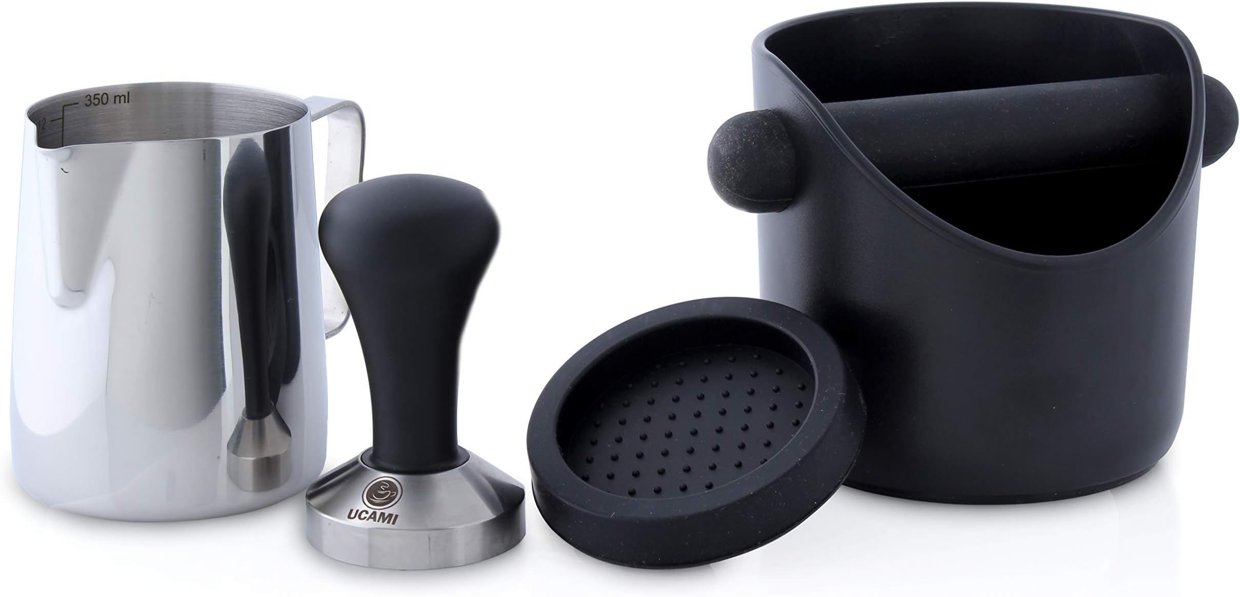 Ucami 51 mm Coffee Tamper Set in Premium Design Classic Coffee Flour Press / Espresso Stamp Made of Stainless Steel with Mat for Perfect Coffee Stamp Coffee Masher Including Silicone Mat, Barista Set