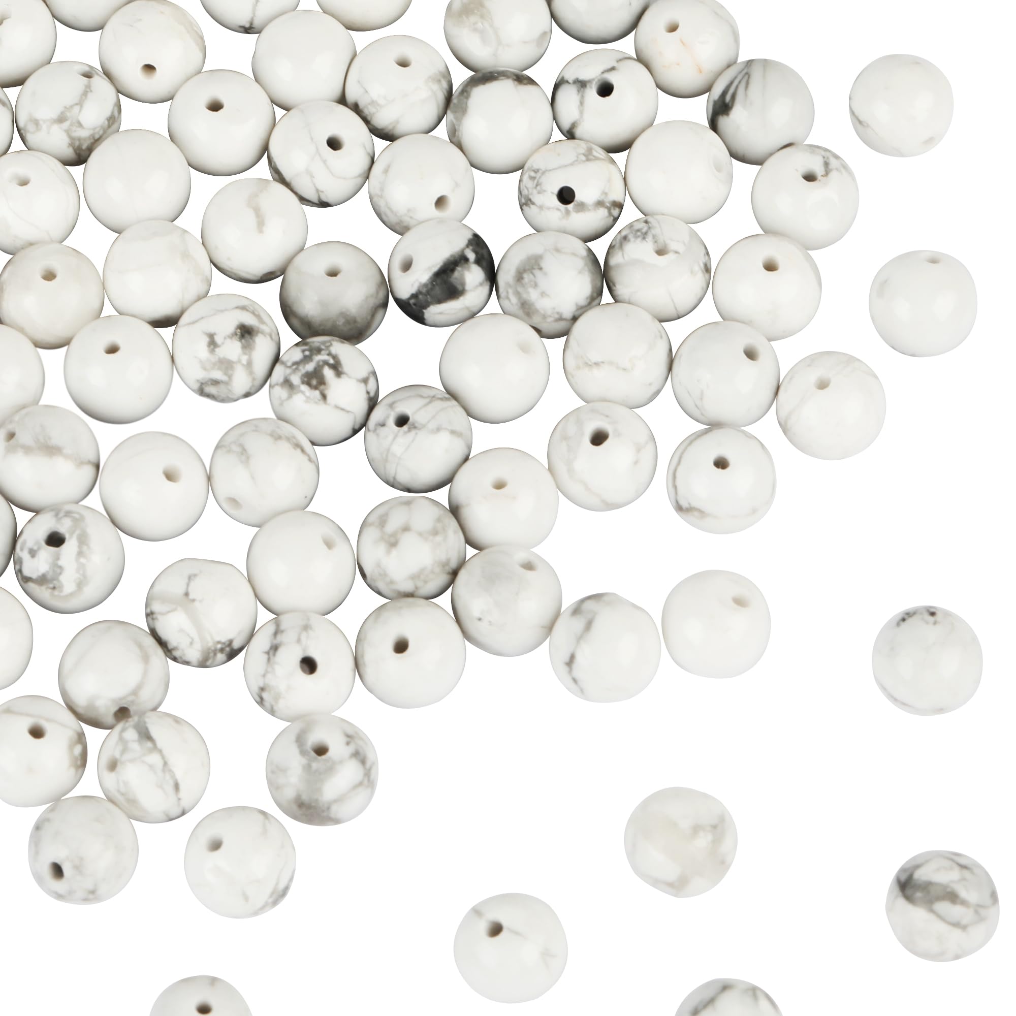 SOSMAR 90 Pcs 8mm White Howlite Natural Round Stone Beads White Turquoise Loose Gemstone Beads Semi-Precious Gemstones for Jewelry Making Bracelet Necklace