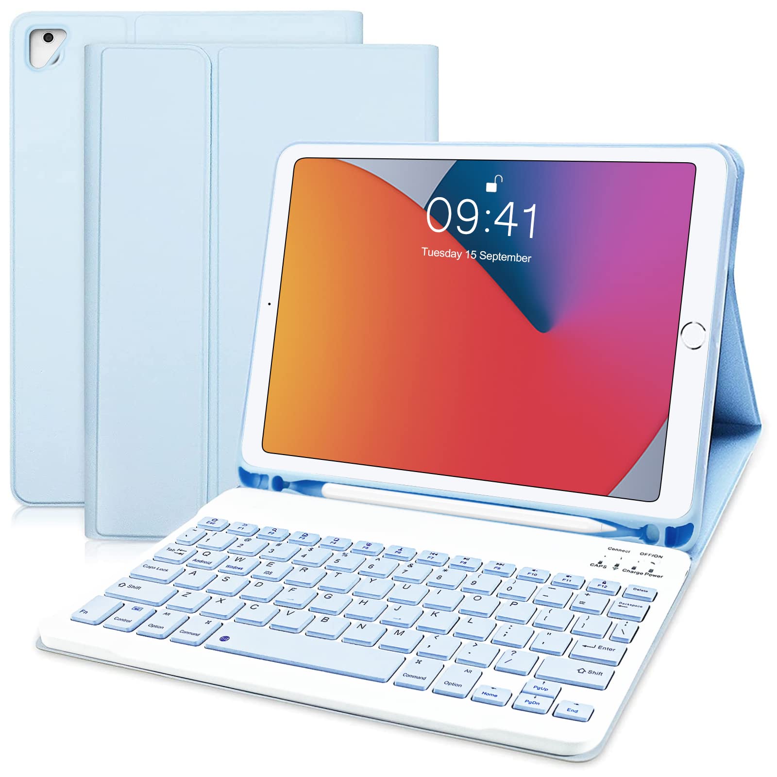Case with Keyboard for iPad 6th Generation, Keyboard Case for iPad 6th Gen 2018, iPad 5th Gen 2017, iPad Pro 9.7, iPad Air 2, iPad Air 1 - Protective Cover with Detachable Keyboard, Blue