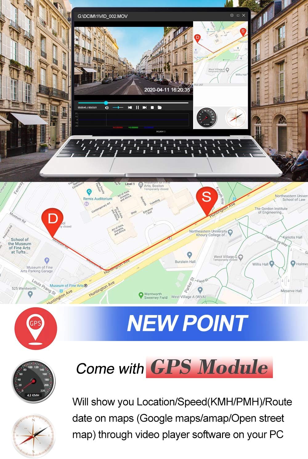 【2020 New Version】CHORTAU Dash Cam GPS Car Camera Full HD 1080P, Car Cam 170° Wide Angle,3 Inch