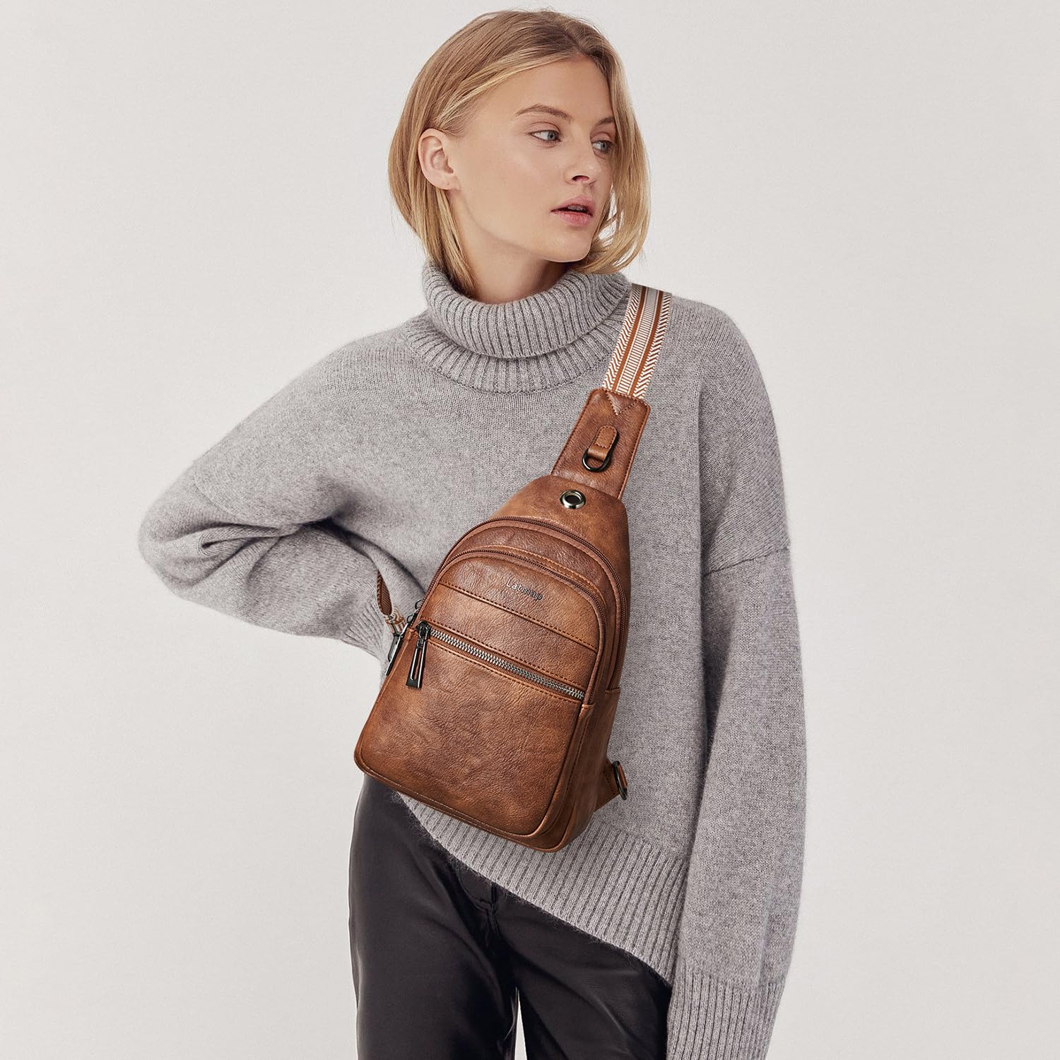 LATMAP Sling Bag For Women Faux Leather Small Casual Daypack Backpack Fanny Pack Crossbody Chest Bags Purse