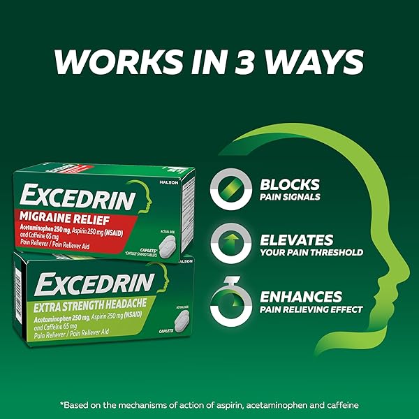 EXCEDRIN EXTRA STRENGTH PAIN RELIEF CAPLETS FOR HEADACHE RELIEF, ACETAMINOPHEN 500MG, ASPIRIN 250MG, CAFFEINE 65MG, PAIN RELIEVER, 200 COUNT
