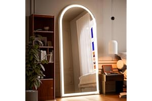 VETROVUE Arched LED Mirror Full Length - 65" x 26" Mirror Full Length with Light, Wall Mounted Full Body for Bedroom/Dressing Room, 3 Color Lighting, White