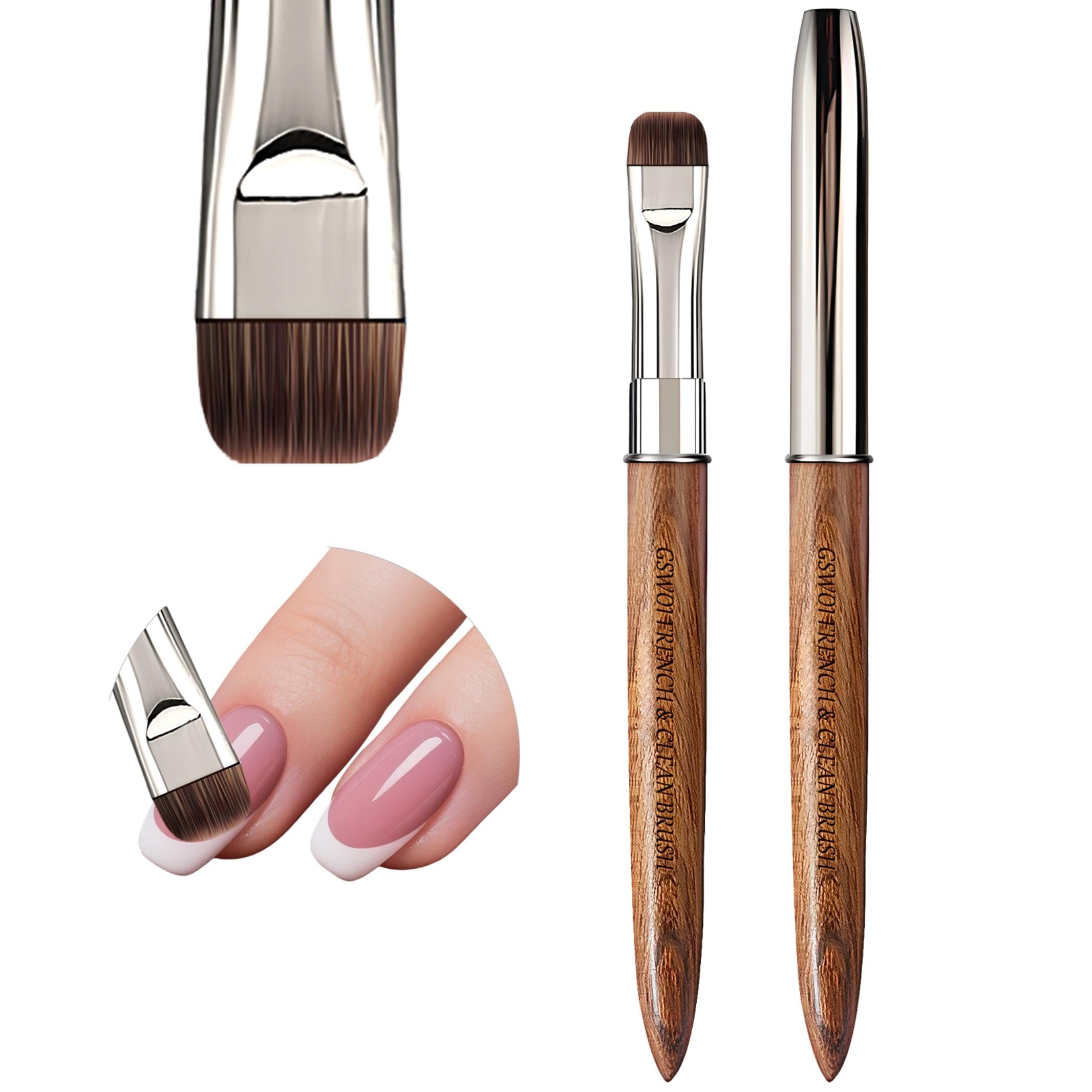 Photo 1 of GSWOI Acrylic Nail Brush & French Tip Brush-Salon French Manicure Tool with Firm Flat Head,Streak-Free One Stroke Design,Nail Art Cleaning Brush