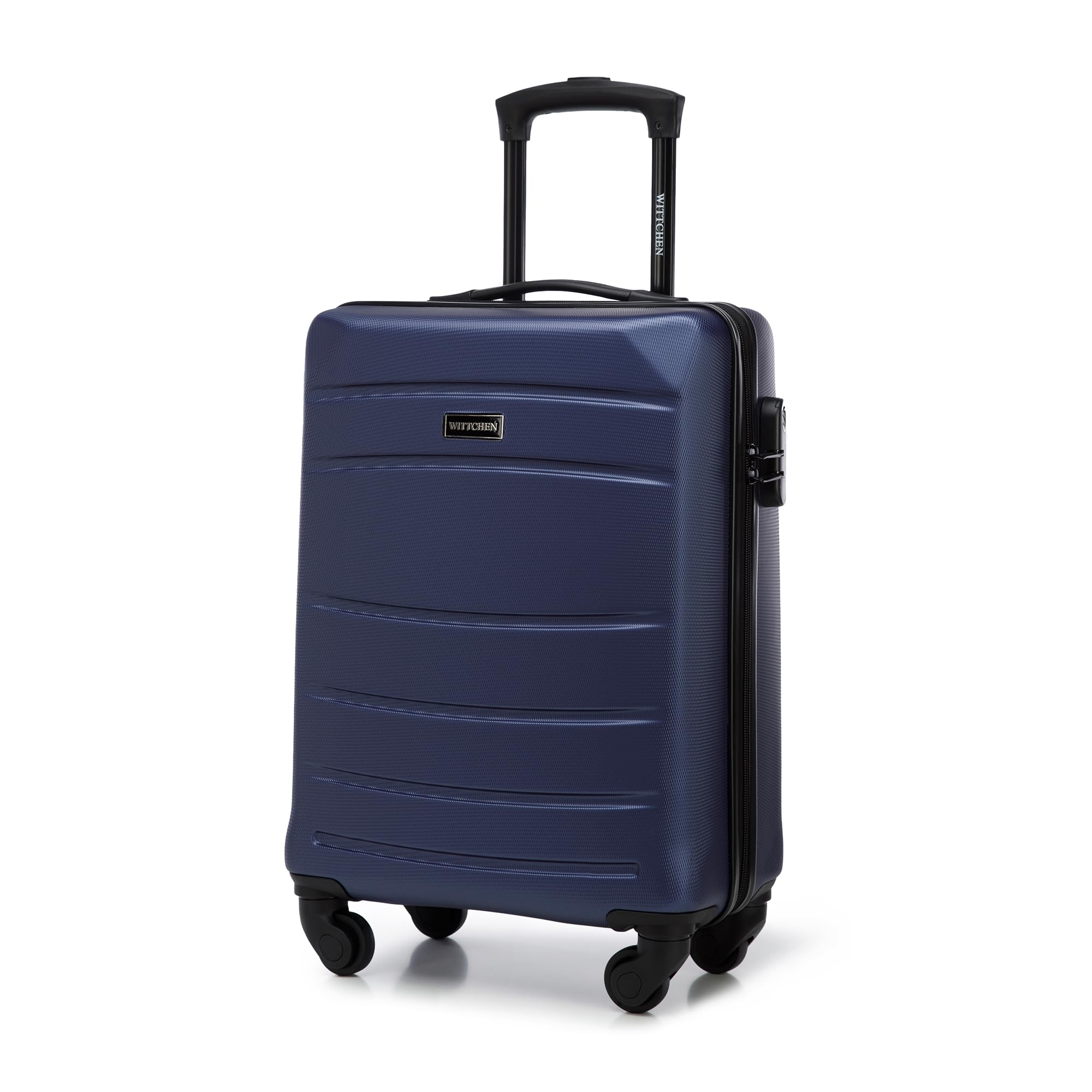 WITTCHEN Travel Suitcase Carry-On Cabin Luggage Hardshell Made of ABS with 4 Spinner Wheels Combination Lock Telescopic Handle Globe Line Size Cabin Suitcase Dark Blue