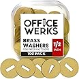 Officewerks Brass Washers for Paper Fasteners, 1/2 Inch Slotted Brass Gold-Plated Round Metal Brads for Scrapbooking, Crafts, Making DIY, and More (Gold Washers - 100 Pack)