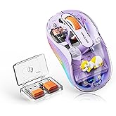 FMOUSE Cute Transparent Mouse, Tri-Mode Wireless, Rechargeable, Purple | USB-A &amp; USB-C Receivers | 2.4G &amp; Dual Bluetooth | Cat Figurine | Silent Click | RGB | For MAC, iPad, Laptop