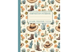 Composition Notebook Wide Ruled: Cowgirl Aesthetic Cactus Journal for Classroom or Office | Cowboy Hat and Boots | Western Sc