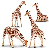 Toymany 4PCS Realistic Giraffe Figurines with Giraffe Cub | 2-6" Plastic Jungle Animals Figures Family Playset, Educational Toy Cake Toppers Christmas Birthday Gift for Kids