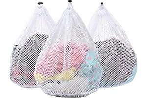 3Pcs Mesh Laundry Bags Washing Machine Mesh Wash Bags Jumbo for Delicates Clothes,Bed Linen,Toys with Drawstring Closure Stur